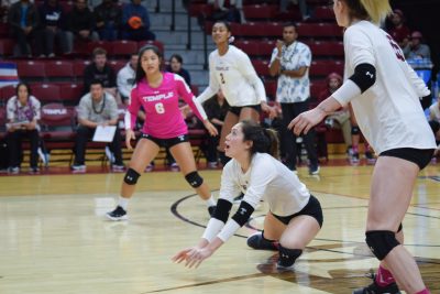 volleyball temple swept matches conference gets road owls mcgonigle gem tulsa dives hitter grimshaw sophomore oct outside hall against ball