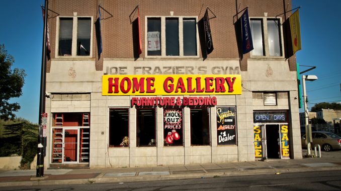 Joe Frazier’s gym, which was converted to a furniture store, sits on North Broad Street near Glenwood Street. An architecture professor and students have been fighting to preserve the late boxing legend’s gym. ( TIMOTHY VALSHTEIN / TTN )