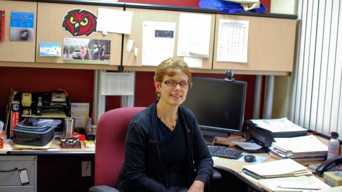 Wendy Kohler sits in her office. Her last day at Temple is today, Nov. 27, before she moves to the Community College of Philadelphia. | SAM LEVINE / TTN