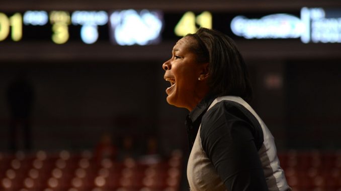 Coach Tonya Cardoza encourages her team to protect the basketball. | MAGGIE TRAPANI / TTN