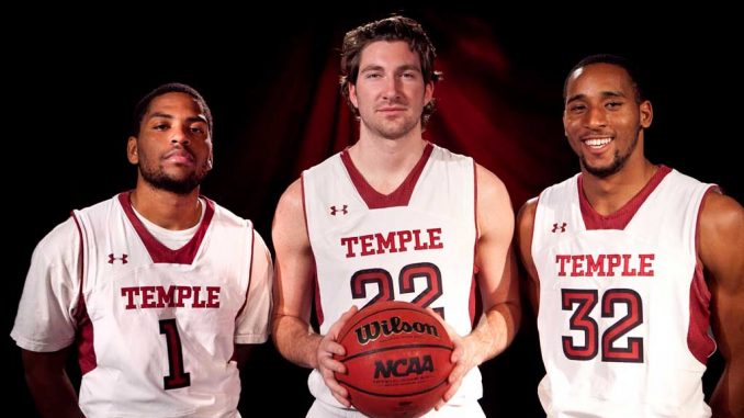 (From left) Khalif Wyatt, Jake O’Brien and Rahlir Hollis-Jefferson bring senior leadership to the team this season. | KATE McCANN / TTN