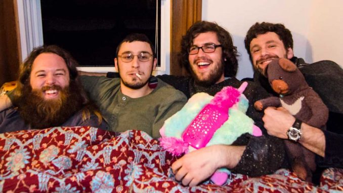 [From left] Jordan Ryan, Michael Corso, John Slavin, and David Roush are four of the six members of the experimental band Ecce Shnak. Ryan, Slavin, Roush and drummer Bill Ricci are all current students. | CHRIS MONTGOMERY / TTN