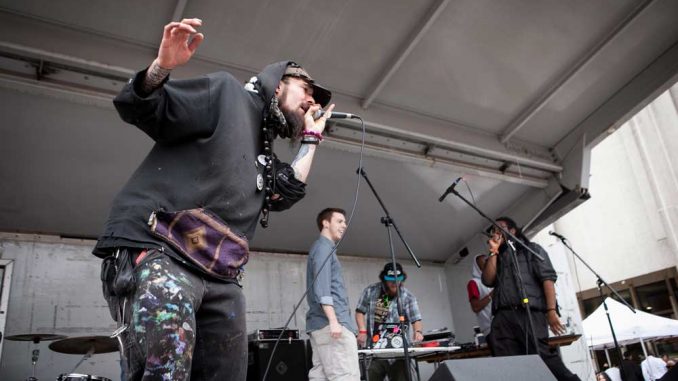 Ghost Ghang, a fifteen-member rap group, performed at last week’s Spring Fling celebration. The group is comprised of current and former Temple students. | KATE MCCANN / TTN