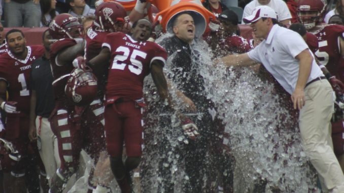 Matt Rhule earned his first win as head coach on Saturday against Army. | Aja EspinosaTTN