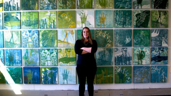 Francine Affourtit organized her fellow graduate students at Tyler for an opportunity to collaborate with L.A.-based artist Katie Grinnan. Grinnan’s work, finalized by student contributions, was displayed at The Print Center. | Kristen Vanleer TTN