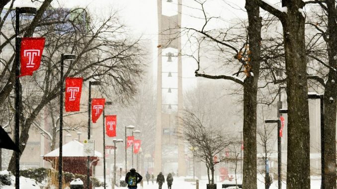 More than 11 inches of snow fell on Temple’s Main Campus during last week’s snowstorm. Officials closed campuses in Philadelphia area, canceling classes due to snow for the first time since 2010.| SASH SCHAEFFER TTN