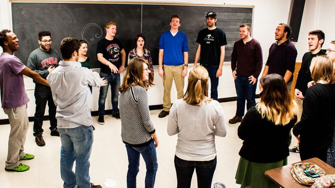 Members of OwlCappella meet for a weekly practice. They will release their second EP this semester. | Kara Milstein TTN