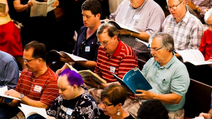 The Philadelphia Singers practice a piece by Mozart. The group also just recently funded their first recording of Randall Thompson’s “Requiem” with the help of a Kickstarter campaign. | COURTESY THE PHILADELPHIA SINGERS