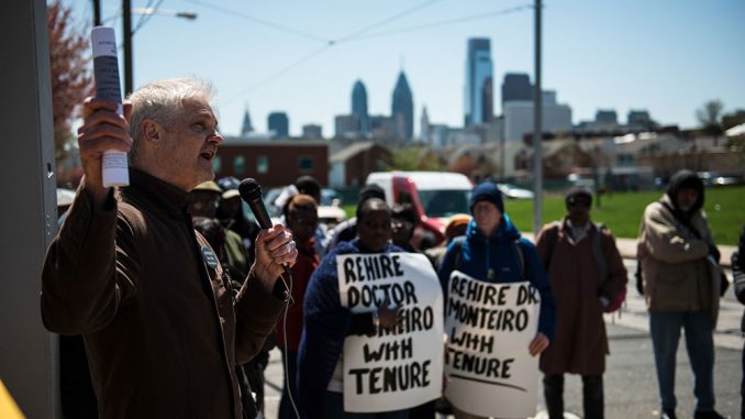 Mark Taylor Lewis, coordinator for Educators for Mumia Abu-Jamal, speaks in support of professor Anthony Monteiro. | Eric Dao TTN