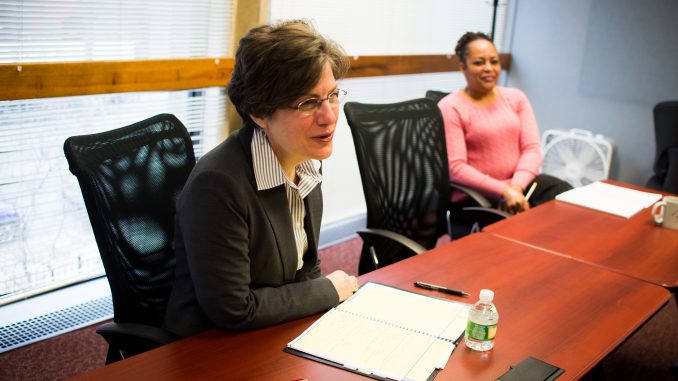 Rosalie Shemmer meets with Career Center staff. Shemmer took over the office in March after serving in a similar position at Manhattanville College for six years. | Abi Reimold TTN