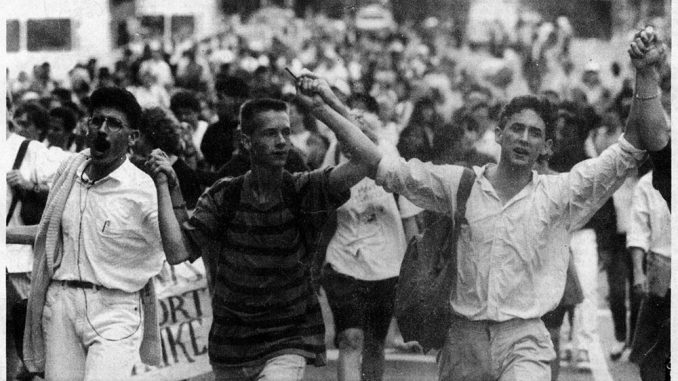 Students march down Broad Street in Fall 1990. | TTN FILE PHOTOS