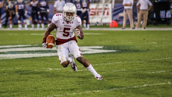 Jalen Fitzpatrick caught six passes for 108 yards in Saturday's 36-10 win at Connecticut. | Andrew Thayer TTN