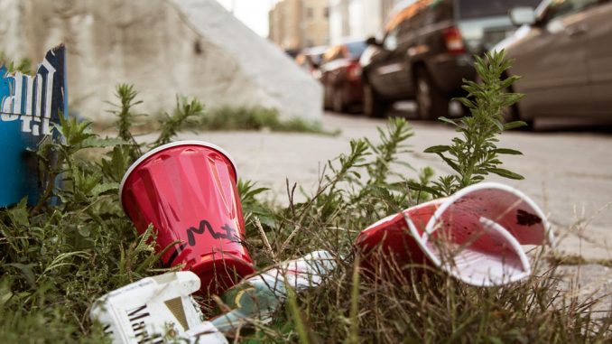 Empty cups and a cigarette pack sit in grass near Main Campus. 28 alcohol citations were issued during Homecoming weekend. Margo Reed | TTN