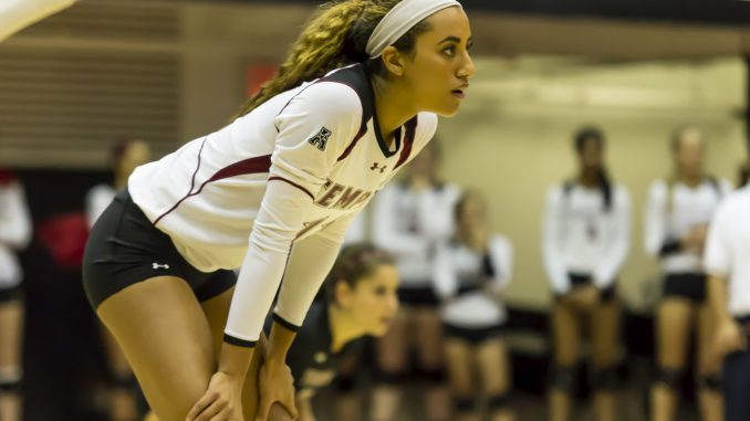 Sophomore Kirsten Overton is currently posting a career high in hitting percentage with 40.9 percent, almost 17 percent higher than the team’s average. Donald Otto | TTN Sophomore Kirsten Overton is currently posting a career high in hitting percentage with 40.9 percent, almost 17 percent higher than the team’s average. Donald Otto | TTN