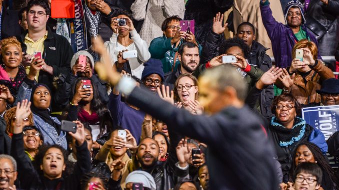 President Barack Obama waves to prospective voters at a rally for Tom Wolf on Sunday night at the Liacouras Center. Kara Milstein | TTN