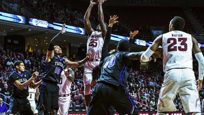 Junior guard Quenton DeCosey pulls up for a shot in Temple’s loss to Tulsa last Saturday. DeCosey finished the afternoon with 12 points. Chip Frenette | TTN