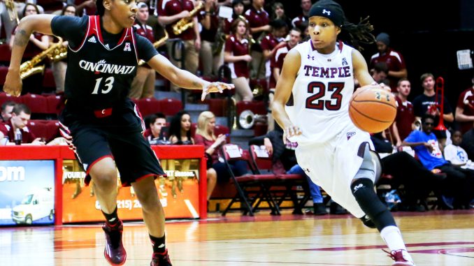 Senior guard Tyonna Williams drives to the basket against Cincinnati. | Jenny Kerrigan TTN