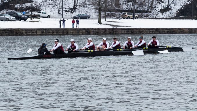 Members of the rowing team race Saturday on the Schuylkill in their first competition of the spring season. | Donald Otto TTN