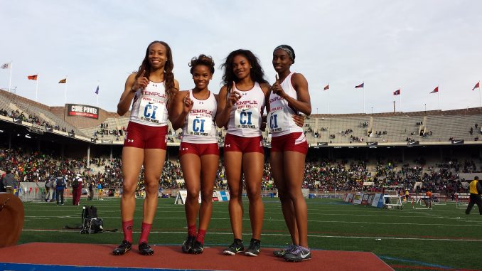 Temple's 4x400-meter relay of Kiersten LaRoache (left), Demeshia Davis, Hollis Coleman and Kenya Gaston took gold in the Eastern Collegiate Athletic Conference 4x400 on Saturday. | Tyler DeVice TTN