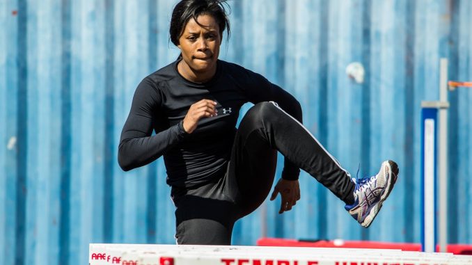 Freshman hurdler Attallah Goodman practices on the track on April 1. | Aaron Windhorst TTN