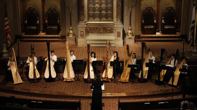 Members of The Temple Youth Harp Ensemble performed at Congregation Rodeph Shalom, located at 615 N Broad St., in 2013. | COURTESY Temple Music Prep