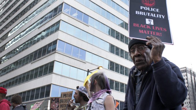 Franklin Ford, 87, marches in the “Philly is Baltimore” protest on April 30. | Harrison Brink TTN