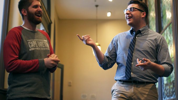 Grant Lindeman (left) and Ryan Carlin are graduating members of the Broad Street Line all male a cappella group. | Jenny Kerrigan TTN