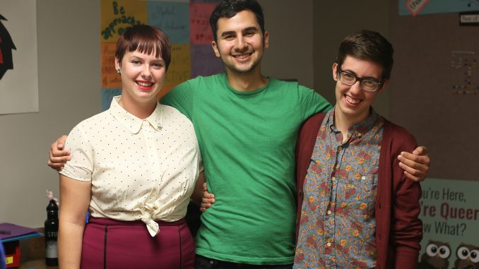 Morgen Snowadzky (left), John Valkovec, and Halley Balkovich were instrumental voices in the creation of the LGBTQIA campus resource guide that was presented at Welcome Week. | Margo Reed TTN