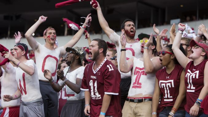 Temple fans celebrate the Owls' first win over Penn State since Oct. 18, 1941. | Jenny Kerrigan TTN