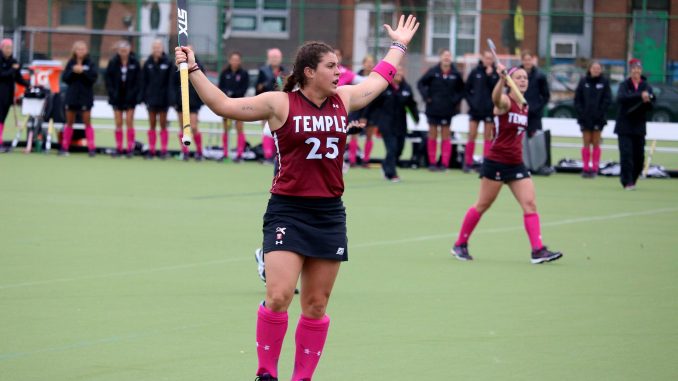 Sarah Keer stands on the field during the Owls’ 3-2 double overtime loss to Liberty Oct. 4 at Geasey Field. | Evan Easterling TTN