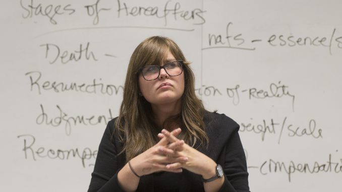 Amy Defibaugh, a professor in the College of Liberal Arts, teaches “Death and Dying,” a course focusing on cultural aspects of death and bereavement. | Margo Reed TTN