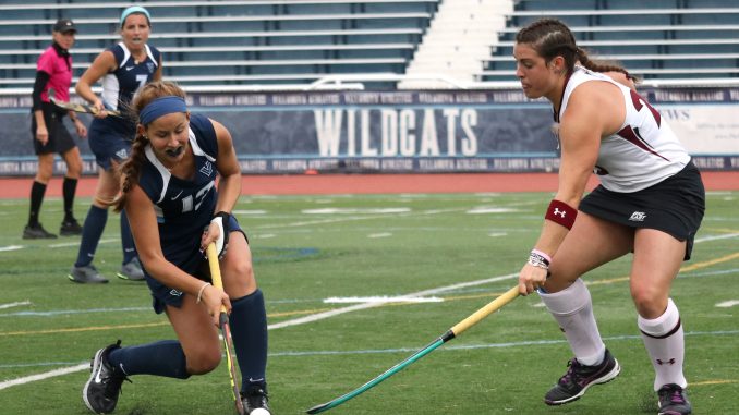 Senior forward/midfielder Alyssa Delp (right), defends during the Owls’ 3-2 overtime victory Saturday against Villanova. | Evan Easterling TTN