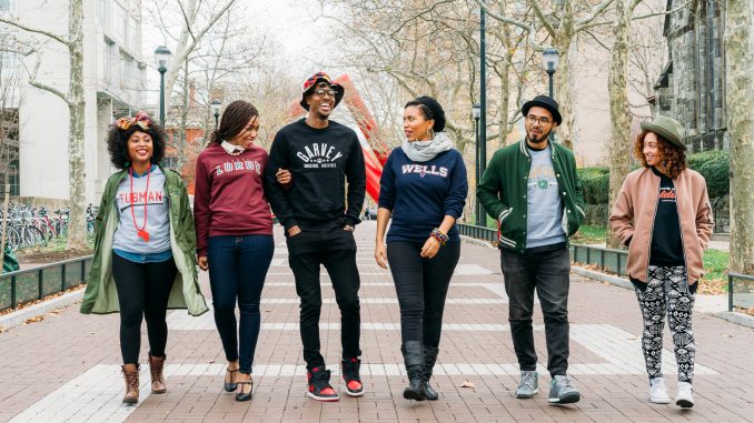 One of the photos in the "School of Thought" lookbook features a wide display of the collegiate-style apparel. | Courtesy of Philadelphia Printworks