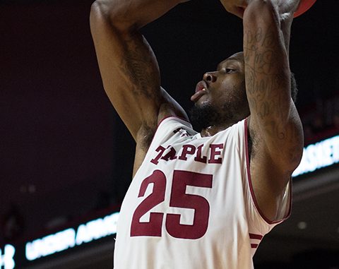 Quenton DeCosey prepares to shoot during the second half of the Owls' 78-63 win against Delaware State Nov. 19 at the Liacouras Center | Daniel Rainville