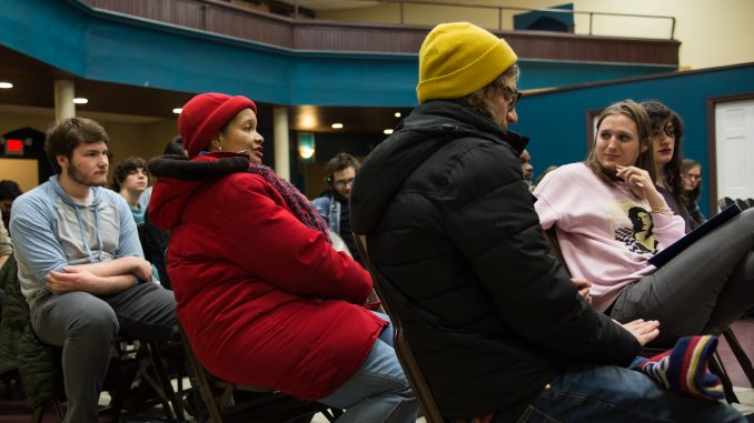 Students and community members met at a Stadium Stompers meeting at the Church of the Advocate Feb. 25. | Patrick Clark TTN